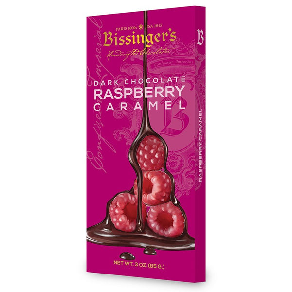 Dark Chocolate Raspberry Caramel Bar 3 OZ – Bissinger's